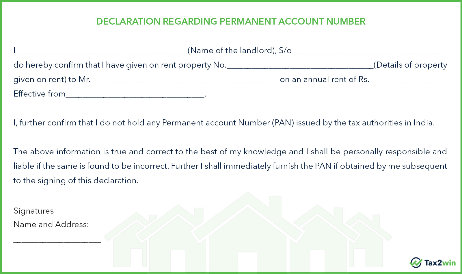 Declaration Regarding PAN